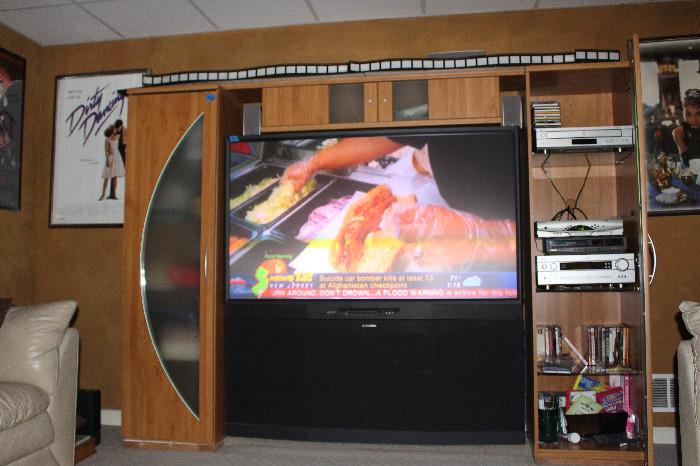 large big screen 70''/ entertainment center + surround sound