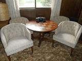 parquet table with 4 barrel chairs