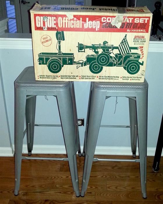 Vintage GI Joe Official Jeep combat set complete!!! Modern metal industrial barstools.