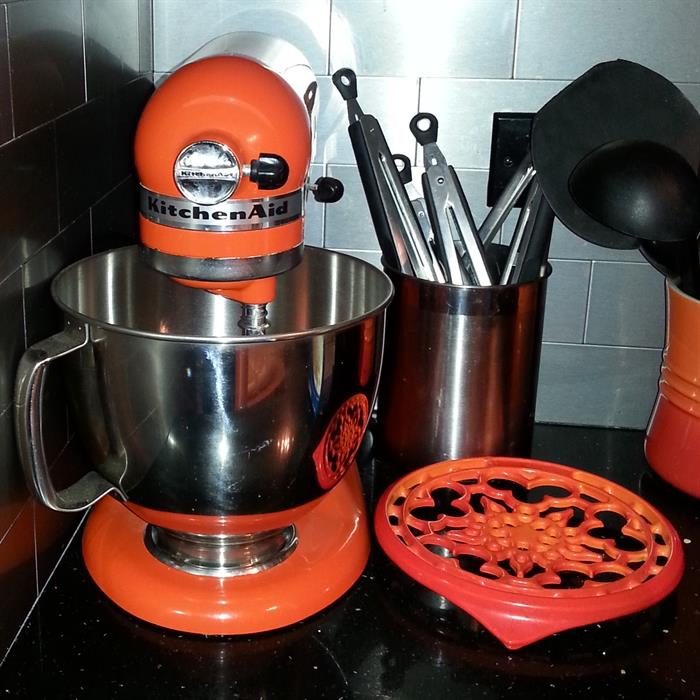 Orange KitchenAid mixer