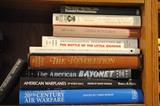 Books about military things including air plains, bayonets and Custer 