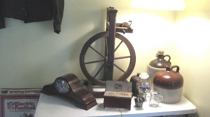 Spinning wheel and Crock jugs