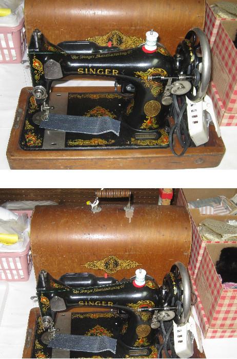 Vintage Singer table top sewing machine with wood case