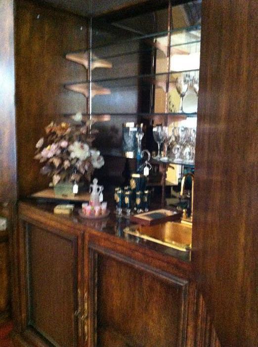 3 sectioned mirrored bar armoire & book shelf unit