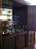 3 sectioned mirrored bar armoire & book shelf unit