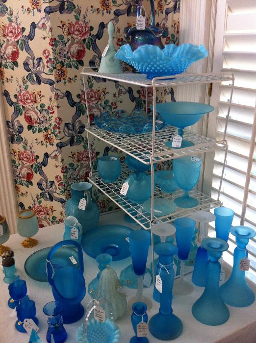                        assortment of blue glassware