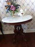  1 of 2 (not matching) marble top Victorian tables