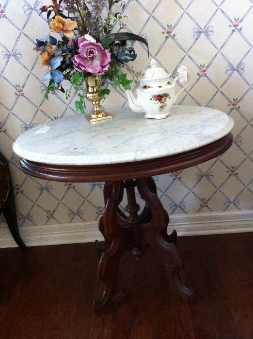  1 of 2 (not matching) marble top Victorian tables