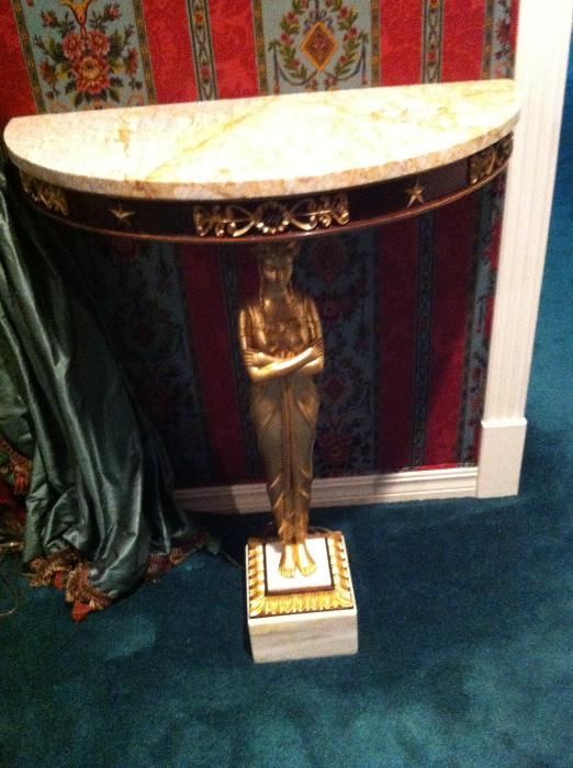        1 of 2 matching gilded demi-lune side tables