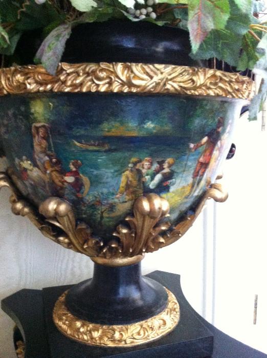                 hand-painted urn with arrangement