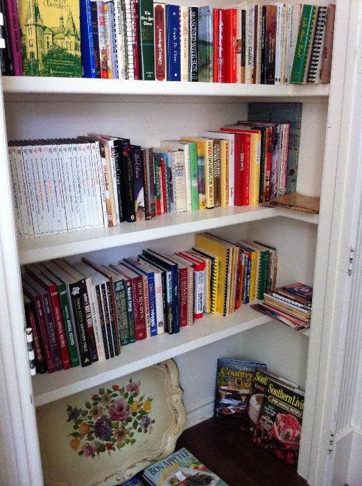 over 100 cookbooks; lovely tole tray