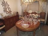 Henredon Dining Room Set - Table with one insert, 6 cane back chairs & sideboard