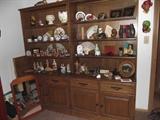 Vintage solid oak bookcase cabinet with 4 drawers