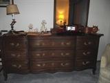 Henredon 9 drawer French Regency triple dresser with bronze pulls