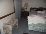 Henredon king size head board with cane & carved detail & one of pair of night stands