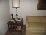 Henredon end table (one of pair) and Stiffel lamp (one of pair).