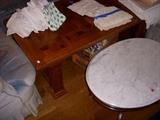 MARBLE TOP TABLE AND CRAFTMAN STYLE TABLE