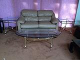 Leathercraft leather loveseat and Ethan Allen solid brass/glass coffee and side tables, great condition