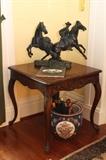1983 Austin Productions Horse & Cowboy sculpture;  Henredon occasional table