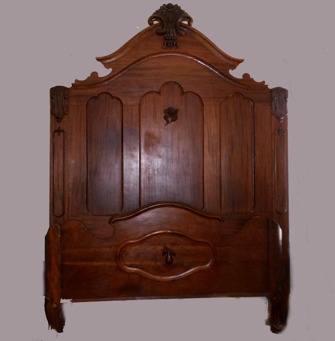 Beautifully Carved Antique Queen Bed; Showing the Headboard and Footboard