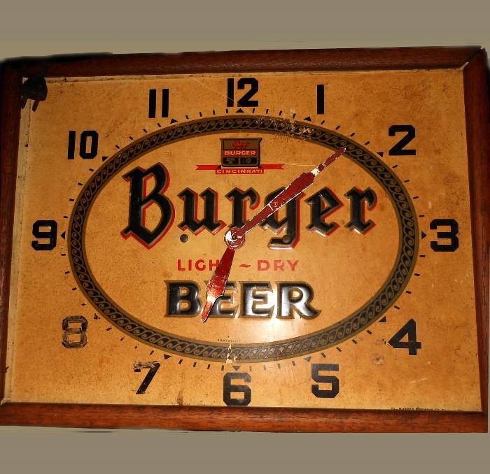 Vintage Metal and Wood Cincinnati Burger Beer Clock