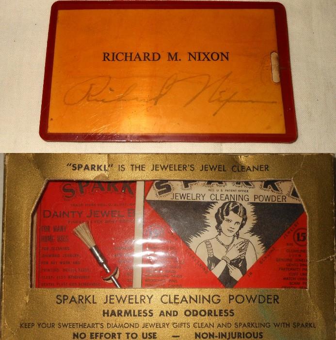 Richard Nixon Signed card and old Jewelry cleaning kit