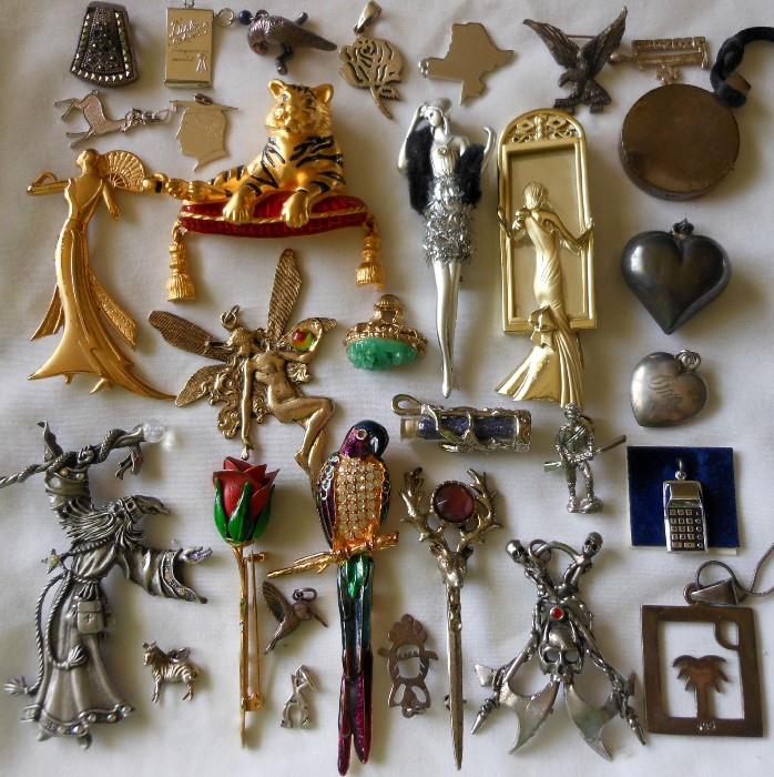 Sterling Silver Charms and Pendants along with Newer Signed Costume Pieces