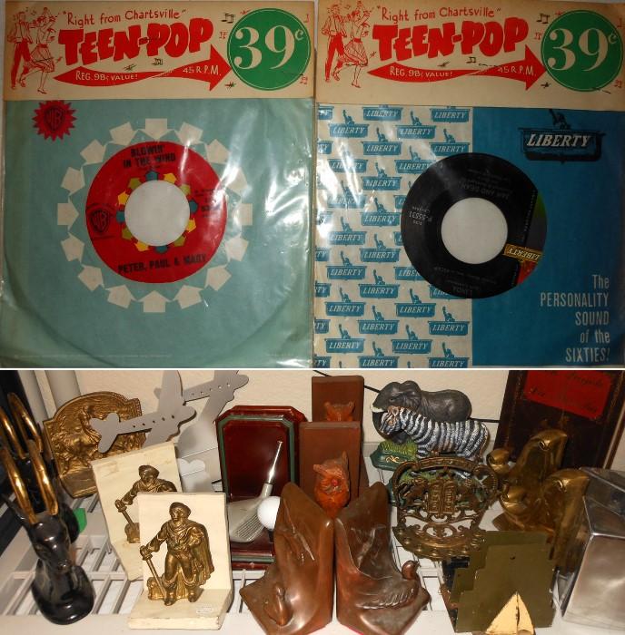 Selection of Nice Bookends and Vintage 45s in Original Packaging 