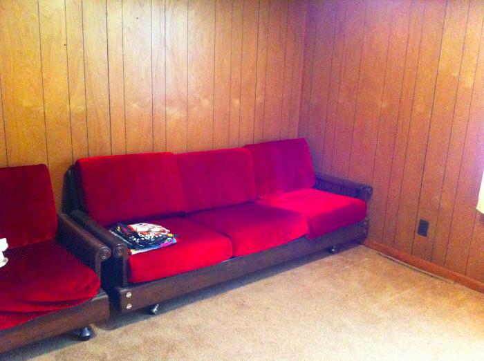 Vintage red velvet sofa