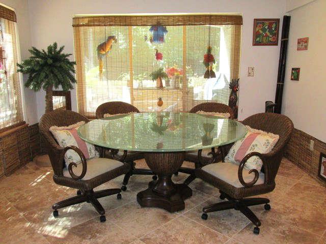 Etched Glass Top Tropical Reef Rattan Table Set