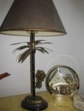 Matching Pair Metal Parrot Palm Tree Table Lamps