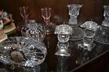 Waterford crystal candlesticks, clock and apple plus collectible glass ware.