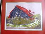 Vintage Artwork entitled "Red Barn" limited edition 9/50 signed by Listed artist Martin Turner (collectible art...artist deceased)