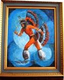 Beautiful Vintage Artwork entitled " Dance A Prayer"...original oil on canvas...signed by artist Brightlight / Gladys L. Moore.... Yankton Sioux;  1978