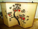 Vintage Oriental Style Hand Painted Folding Screen with nicely detailed fruit tree scene