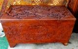 Large Vintage Oriental Style Hand Carved Chest / Trunk ...deeply carved with hand carved lotus accents...