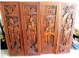 4 Vintage Oriental Style ornately hand carved  panels  with nicely hand carved Geisha Accents