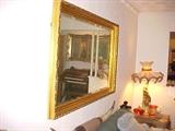 large beveled gold frame mirror, large cow hornes and more