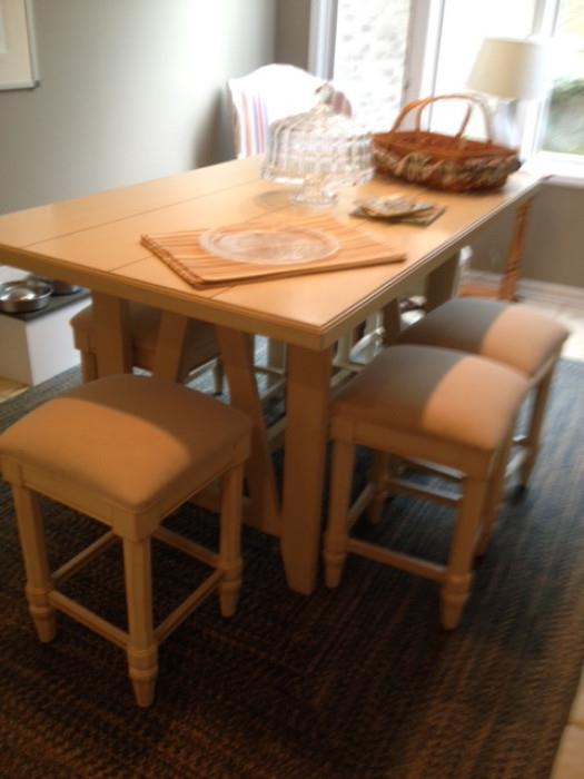Counter Top Height Sandstone finish Farmhouse Table with 6 Stools