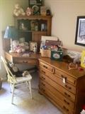 Vintage Maple Corner Desk with Hutch and Small Dresser/Cabinet