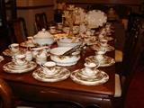 Largest collection of Royal Albert vintage Country Rose china I have seen. I believe nearly every piece that can be a part of this set is here. Pictures of individual pieces can be seen in the body of pictures below.