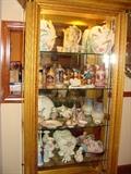 Beautiful Gold China Cabinet ( lighted ). Filled with delightful antiques and collectibles each pictured individually with in the body of photographs below