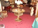 Beautiful vintage pedestal table with custom mother of pearl top