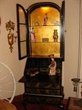 Lighted Oriental China Cabinet with drop down secretary