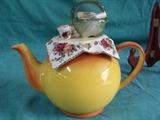 Royal Albert Old Country Roses Teapot with Garden Basket, Table Cloth, Tea Cup, etc., Lid 7 3/4" by 10"