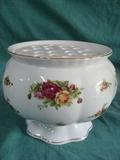 Royal Albert Old Country Roses Large Vase/Pot And Flower Frog Floral Arrangement  6" x 8"