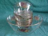 Royal Albert Old Country Roses Glass Salad Bowl 4 1/4" x 9" with 9 matching 5" individual Salad Bowls