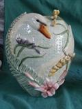Fitz & Floyd Swan Vases (2) at 12" x 10" with matching Swan Plate 10"