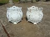 Large Ornate Vintage Iron Planters, 11".