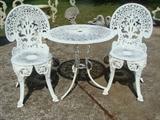 Gorgeous White Ornate Iron Bistro look Table and Chairs 